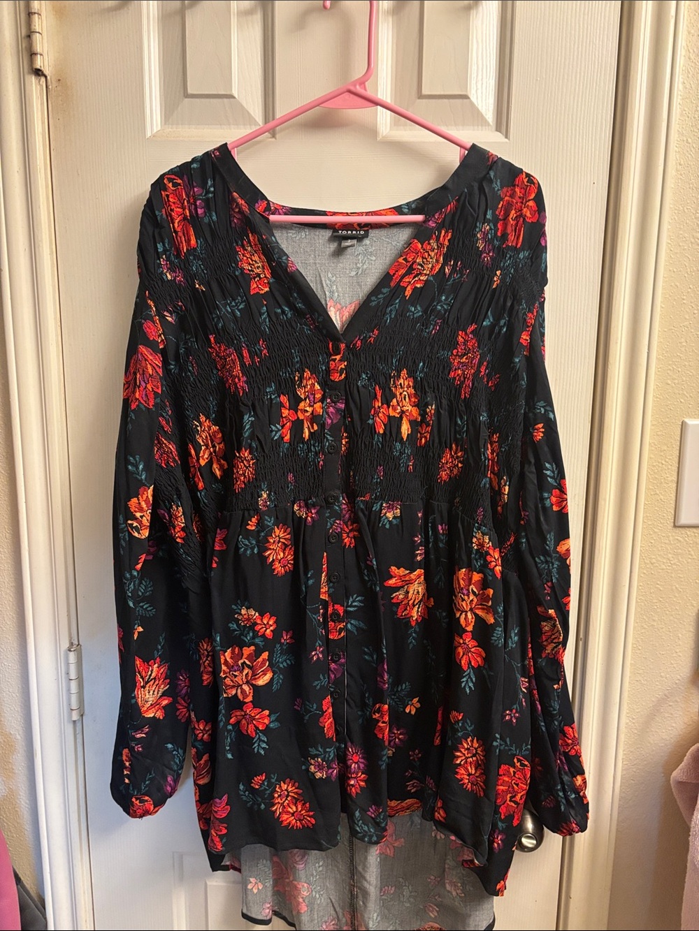 torrid Black Tunic Top with Red and Orange Floral Print